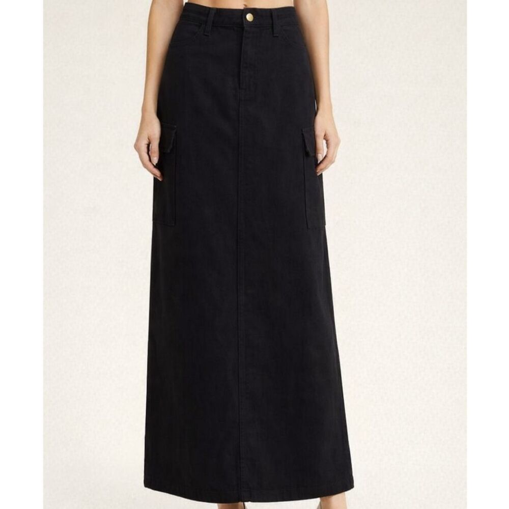 Something New Denim Maxi Cargo Skirt Black Cotton Size Small